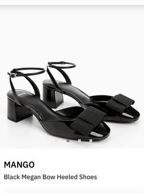 Mango Black Bow Block-Heel Sandals